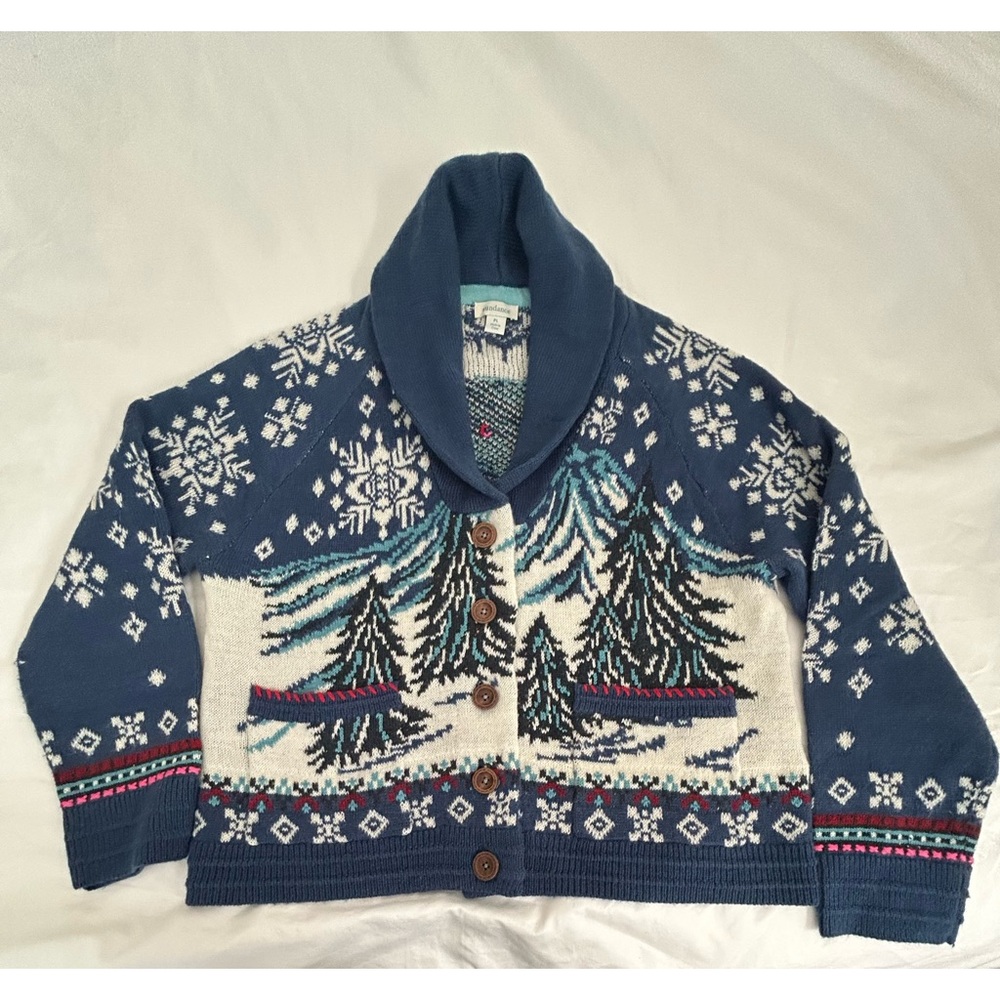 Sundance Blue and Cream Cardigan with Snowflake Design